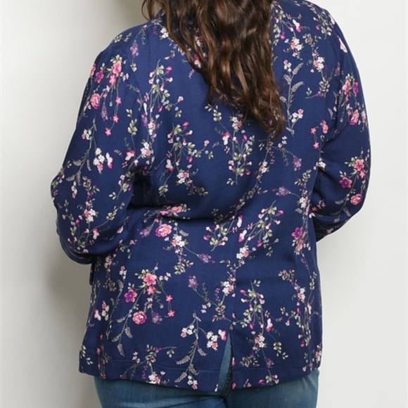 NAVY FLORAL PLUS SIZE BLAZER - Picture 2 of 4